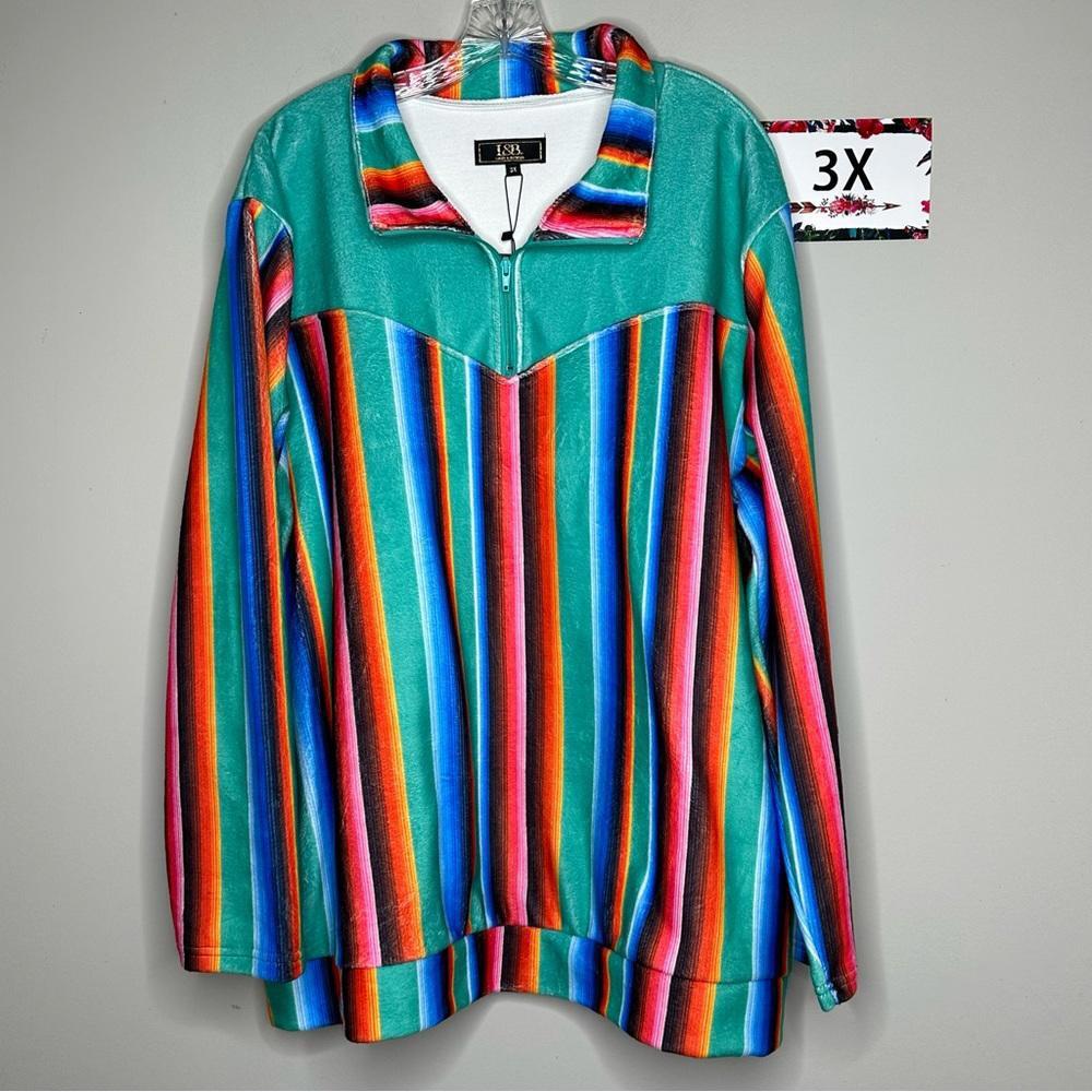 L&B 3X Plus size turquoise striped pullover
